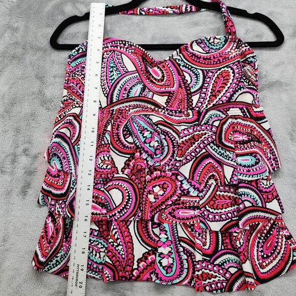 Island Escape Tankini Size 10 Pink Paisley Boho Tiered Ruffled Bandini Swim Top - Picture 7 of 8